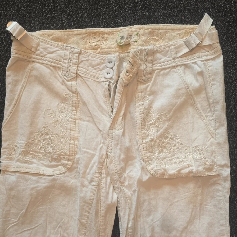 Miss Me Cream Wide-Leg Embroidered Pocket Pants - Picture 3 of 8